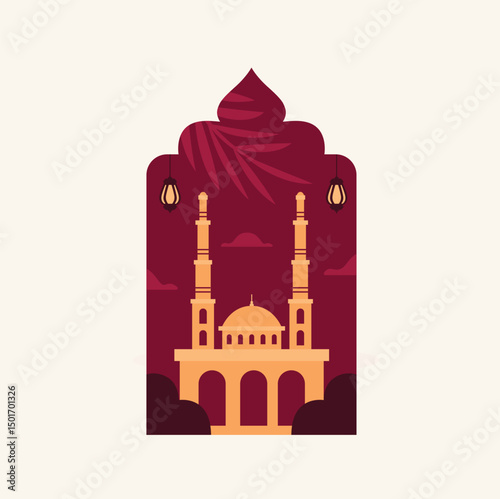 Majestic Mosque Illustration A Nighttime View of Islamic Architecture