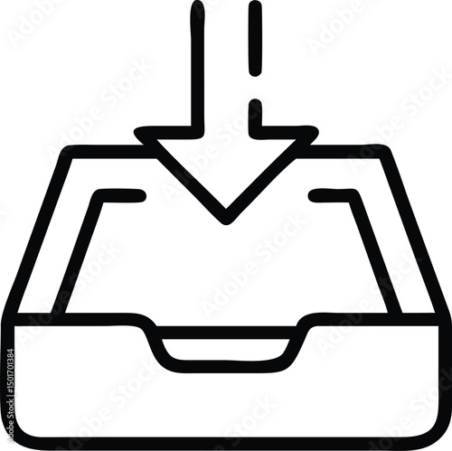 Simple Line Icon of an Inbox Receiving a Message or Document from Above in a Minimalist Style
