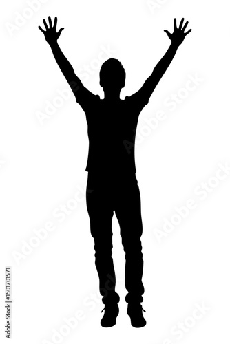 man raising arms silhouette illustration