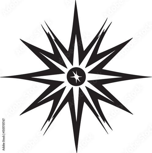 Black and White Starburst Vector Graphic: Abstract Sunburst Design with Sharp Rays, Modern Geometric Illustration for Print and Digital Media