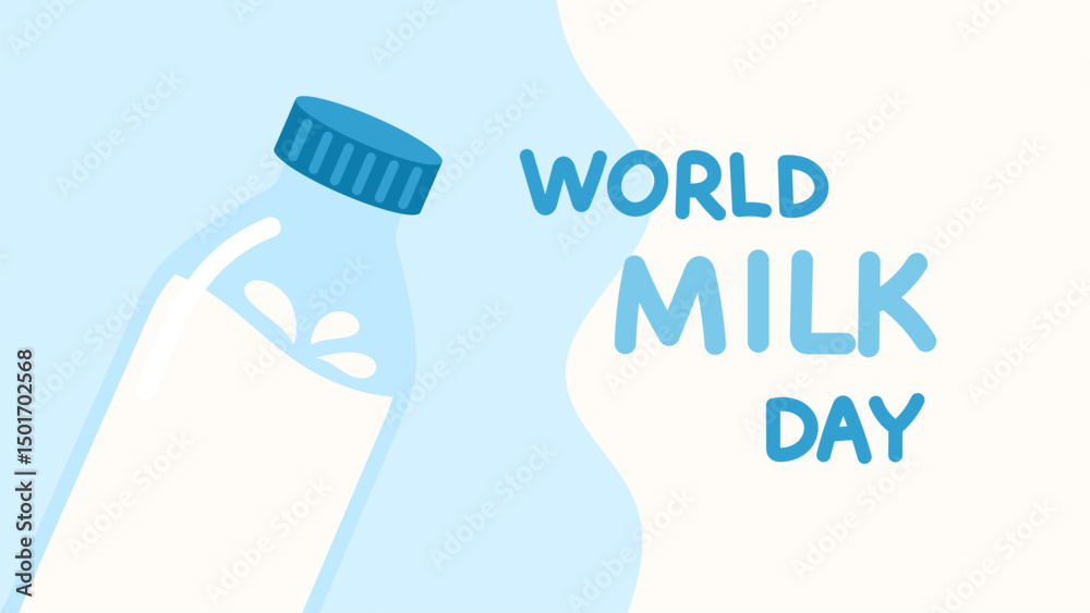 World milk day poster background. Bottle of milk on a blue background. World milk day poster background. Bottle of milk on a blue background.