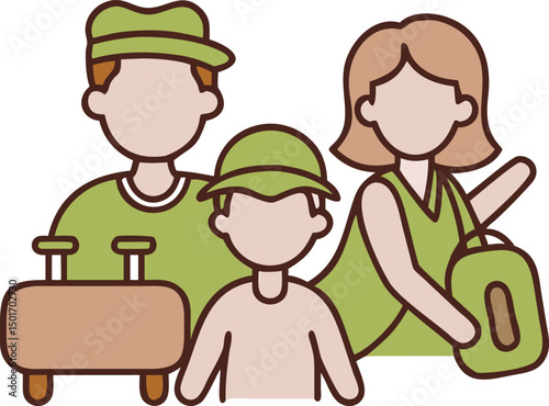 Family with Luggage Standing Together Preparing for Travel