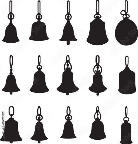 Silhouette Collection of Christmas Bells Vector Illustration: Holiday Decoration, Jingle Bell Graphics, Festive Ornament Designs