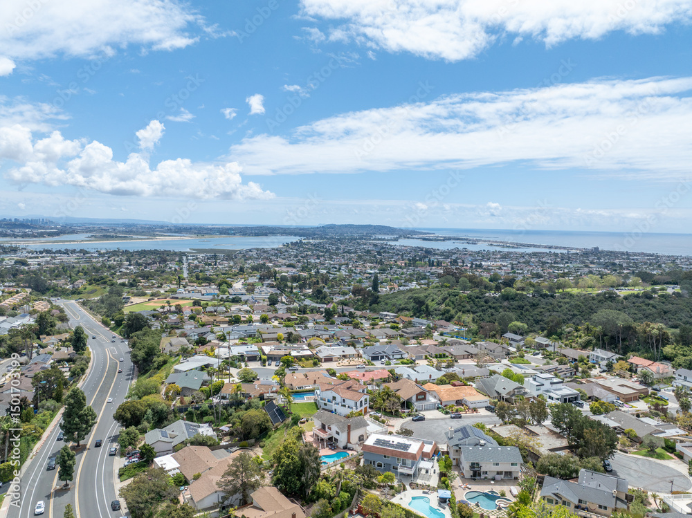 Obraz premium Aerial view of residential urban sprawl in San Diego, South California, USA