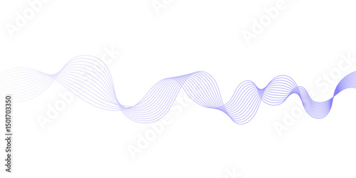 Dynamic sound wave isolated on white background. An abstract blue wave flows smoothly across a white background, 