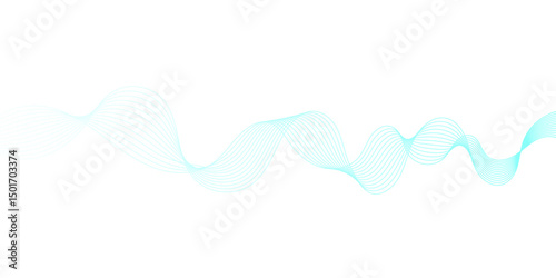 Dynamic sound wave isolated on white background. An abstract blue wave flows smoothly across a white background, 