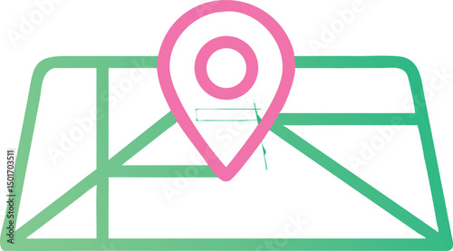 Aerial View of a Map with a Pink Location Pin