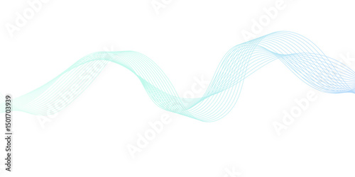 Dynamic sound wave isolated on white background. An abstract blue wave flows smoothly across a white background, 