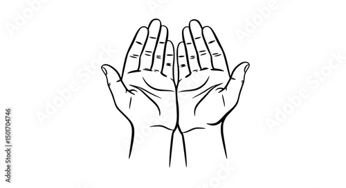 Supplicating Hands A Line Art Depiction of Open Palms