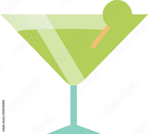 Refreshing Green Martini Cocktail with Olive and Skewer
