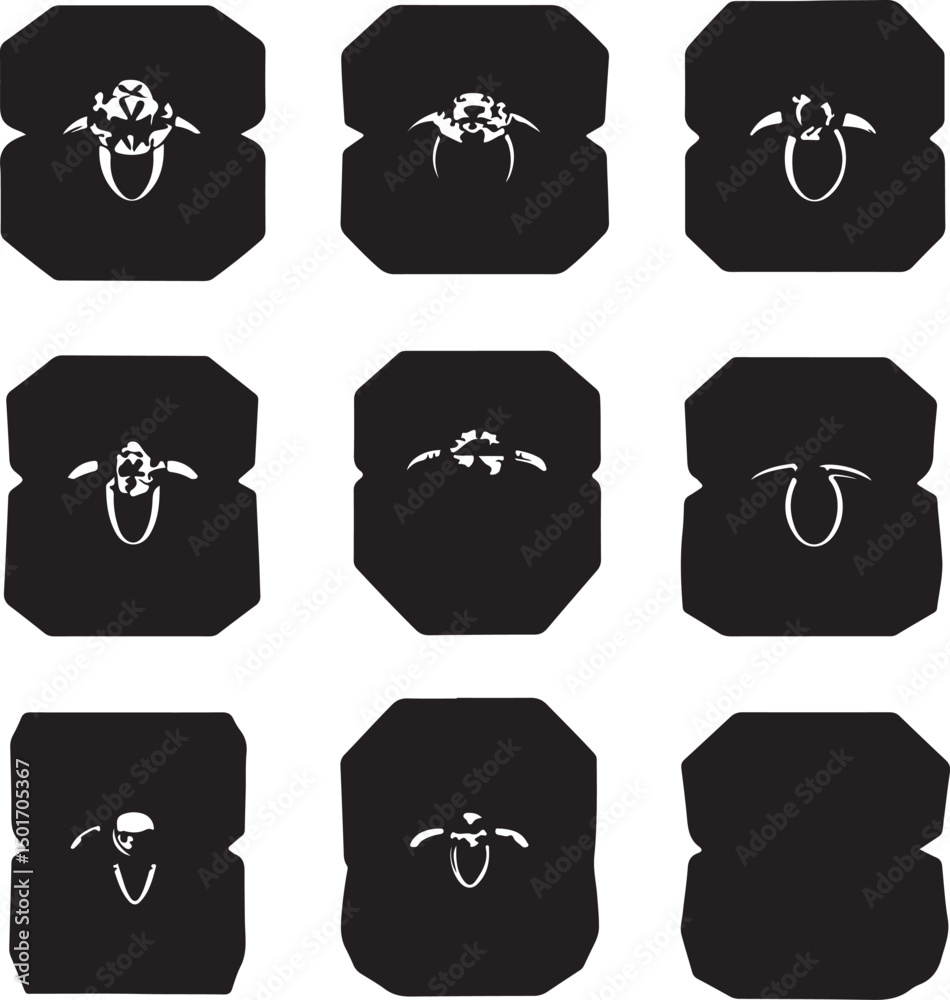 Fototapeta premium Engagement Ring Selection: Black and White Vector Illustration of Diamond Rings in Octagonal Boxes for Wedding and Jewelry Design Projects