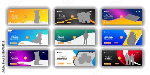 Facebook cover bundle web banner and  Social media post or jeans, t-shirt, hard disk, jewellery, fashion, coffee, product, dog, templates