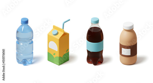 Variety of Drinks in Bottles and Carton for Refreshment or Advertising