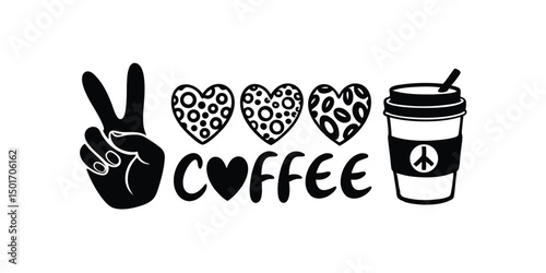 Coffee love leopard print heart vector design with cute coffee cup and bold text. Great for caffeine lovers, coffee-themed t-shirts, mugs, and sticker bundles.