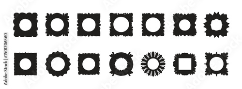 A set of black and white frames with different shapes.