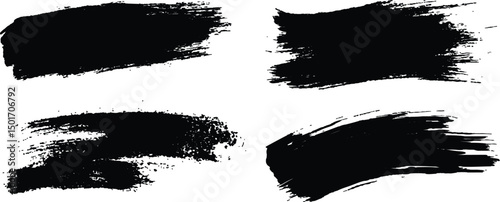 Black paint brush set of grunge black paint brush strokes. All brush strokes are isolated on white background. Set of grunge black ink brush strokes on white background.	