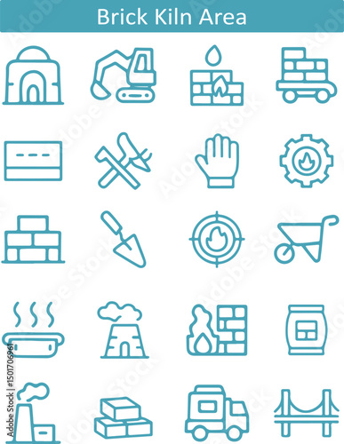 Brick Kiln Icons: Construction and Brick Manufacturing Symbols