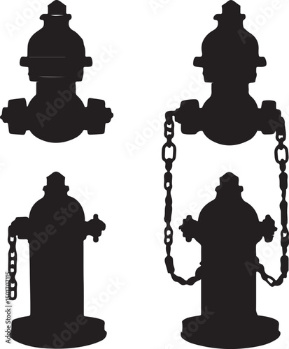 Silhouette Vector Art of Fire Hydrants: Black and White Illustration of Water Supply Equipment for Firefighting and Emergency Services