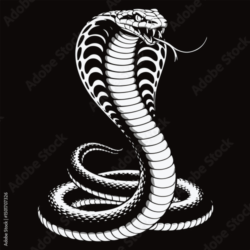 Vector illustration art of a black cobra snake in a coiled silhouette design