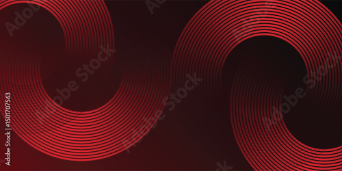 Abstract red glowing geometric lines on black background. Modern shiny red diagonal rounded lines modern