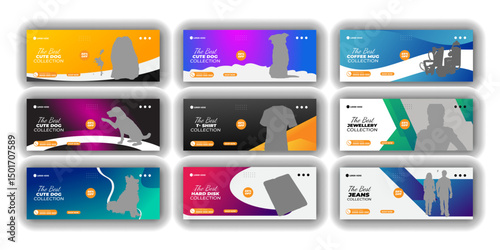Facebook cover bundle web banner and  Social media post or jeans, t-shirt, hard disk, jewellery, fashion, coffee, product, dog, templates