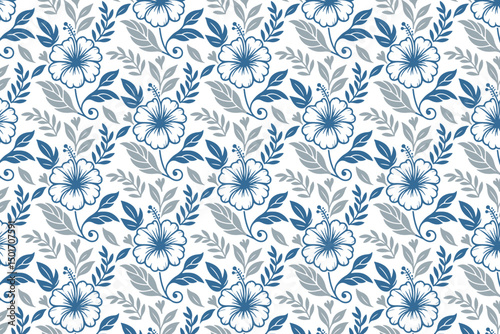 trendy blue seamless flower outline, single line cotton pattern, fabric repeat textile art, wrapping and home textile design

