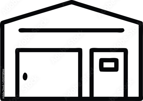 Simple black line art icon representing a versatile building like a garage, warehouse, or storage unit, perfect for property and logistics concepts