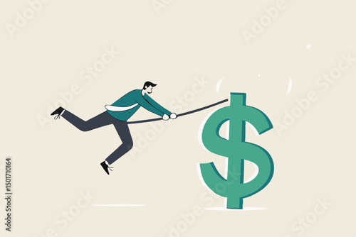 Catch bargain stock earning, investment opportunity with high profit return, get rich by earn more money and income concept, lucky businessman investor catching big dollar sign money with the net.