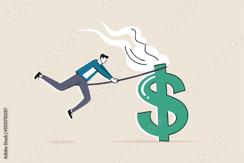 Catch bargain stock earning, investment opportunity with high profit return, get rich by earn more money and income concept, lucky businessman investor catching big dollar sign money with the net.