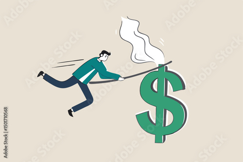 Catch bargain stock earning, investment opportunity with high profit return, get rich by earn more money and income concept, lucky businessman investor catching big dollar sign money with the net.