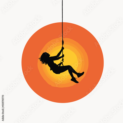Bungee Sunset SIlhouette , black silhouettes isolated on white background