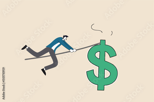 Catch bargain stock earning, investment opportunity with high profit return, get rich by earn more money and income concept, lucky businessman investor catching big dollar sign money with the net.