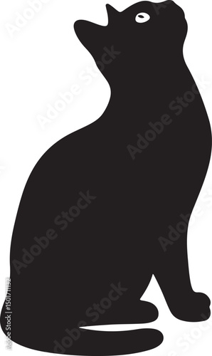 Elegant black cat looking upwards, Stylish feline silhouette upward gaze