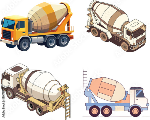 Cement Mixer Truck Collection – Construction Vehicle Illustrations. 