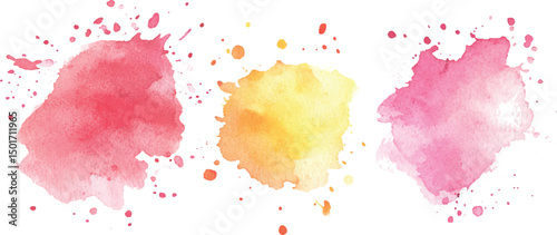 Colorful watercolor brush strokes vector. set of paint splatter illustration. Pink, orange, yellow, watercolor brush strokes isolated on white background.