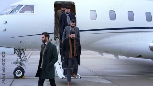 Passengers disembarking from a private jet onto the tarmac with a black SUV nearby, showcasing luxury travel and executive transportation