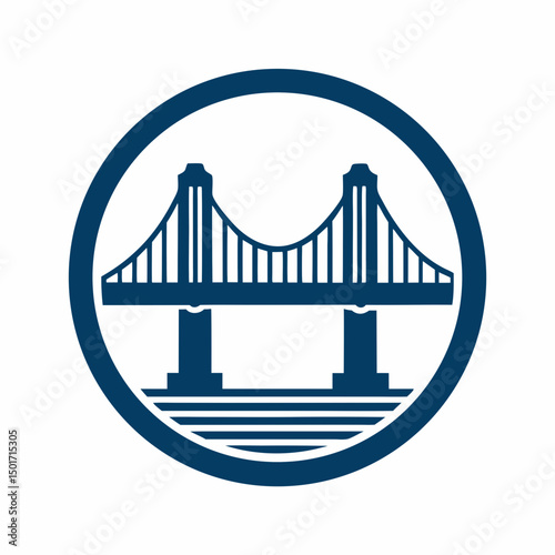 River Crossing Bridge Symbol for Construction vector Logo.
