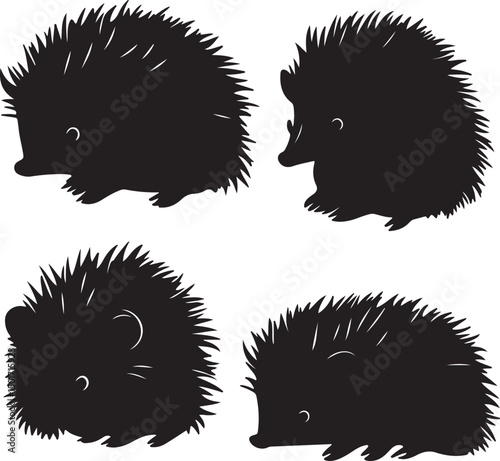 Hedgehog Silhouette Vector Graphics: Cute Black and White Illustration of Spiky Mammals for Design Projects and Animal-Themed Decorations