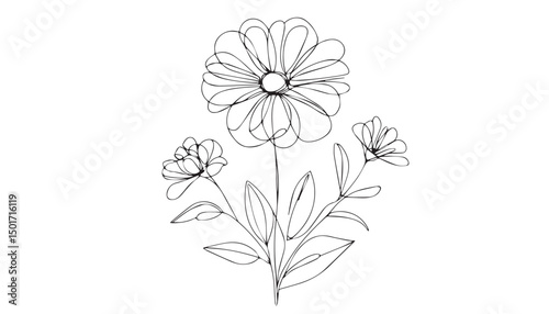 Continuous one single minimal line drawing Cornflower