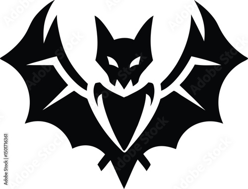 Captivating stylized dark bat graphic with menacing fangs, an eerie nocturnal creature design concept.