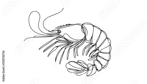 Continuous one single minimal line drawing shrimp