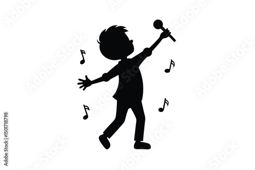 Singing Boy Silhouette with Music Notes.
