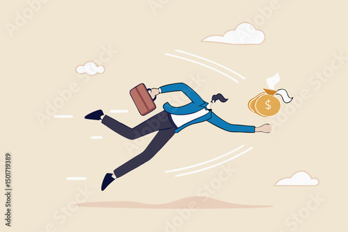 Investment opportunity, catching bargain stock or mutual funds, grab winning profit or earning concept, businessman jump to catch golden money coin with baseball catcher glove.