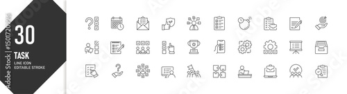 30 Task planning and management concept in office work, productivity tool icon set for UI/UX design, icon collection