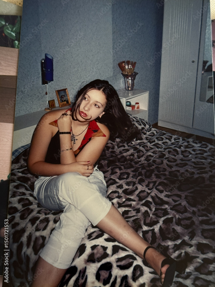 Fototapeta premium Early 2000s Teenage Girl Lifestyle. Authentic Vintage Film Look