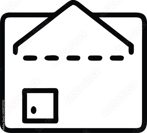 Simple line art icon of an open envelope with a stamp for mail and communication concepts.