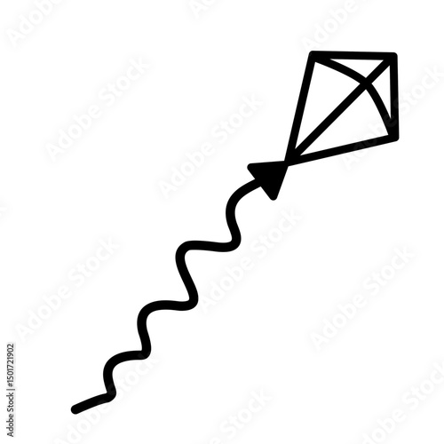 Summer kite is flying doodle hand drawn icon. Outline drawing kite is flying line clipart symbol. Vector illustration