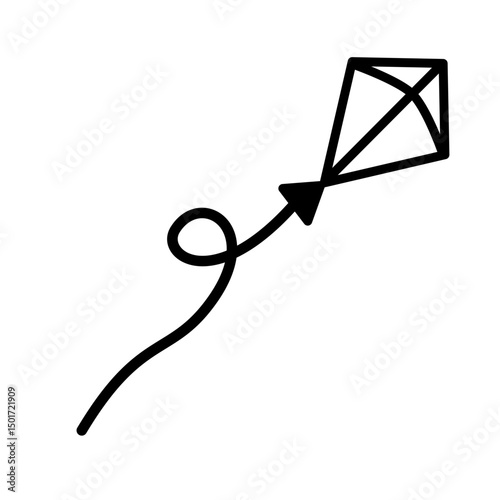 Summer kite is flying doodle hand drawn icon. Outline drawing kite is flying line clipart symbol. Vector illustration
