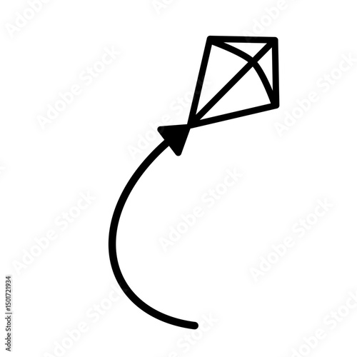 Summer kite is flying doodle hand drawn icon. Outline drawing kite is flying line clipart symbol. Vector illustration