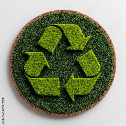 Eco-Friendly Recycling Symbol Shaped With Green Grass Texture on a White Background